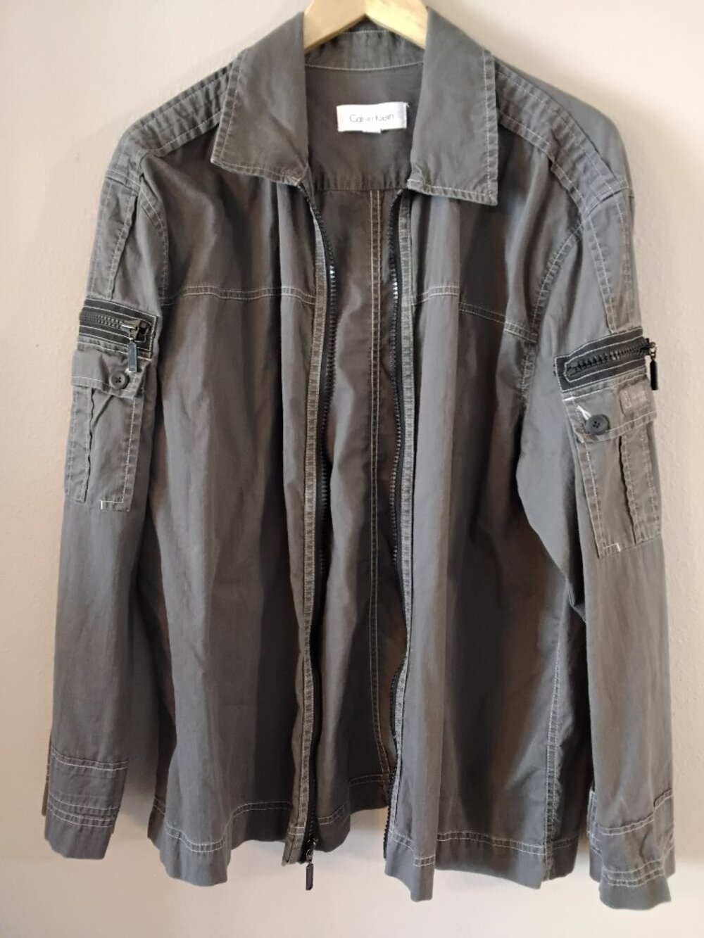 Calvin Klein Military Inspired Field Cotton Blend Utility Jacket with Zipper, XL